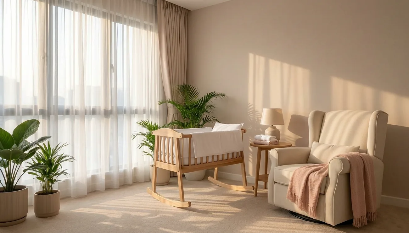 Bright nursery room with bassinets and a nursing chair at a confinement centre in Malaysia, the kind of setting to tour when comparing a confinement centre in Johor Bahru