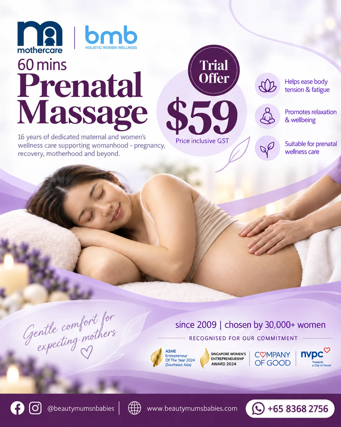 Mothercare x BMB brochure: 60 mins Prenatal Massage, Trial Offer $59