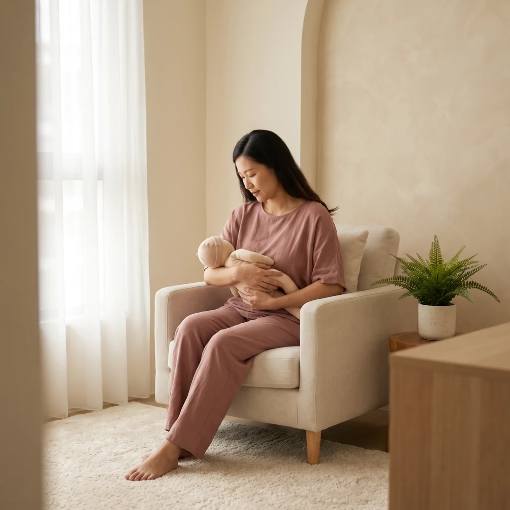 Expectant mother practising a nursing hold during a BMB prenatal breastfeeding session